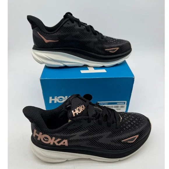 Hoka Clifton 9 Running Shoes - Breathable Mesh, Lightweight, Rose Gold Accents - Picture 6 of 9